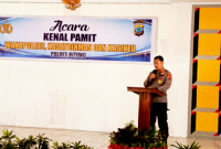 ‎Kapolres Bitung AKBP Arie Sulistyo Nugroho, S.I.K., S.H., M.H., Saat beri sambutan di acara kenal pamit. (Dok. Istimewa)