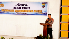 Kapolres Bitung AKBP Arie Sulistyo Nugroho, S.I.K., S.H., M.H., Saat beri sambutan di acara kenal pamit. (Dok. Istimewa)