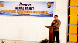 ‎Kapolres Bitung AKBP Arie Sulistyo Nugroho, S.I.K., S.H., M.H., Saat beri sambutan di acara kenal pamit. (Dok. Istimewa)